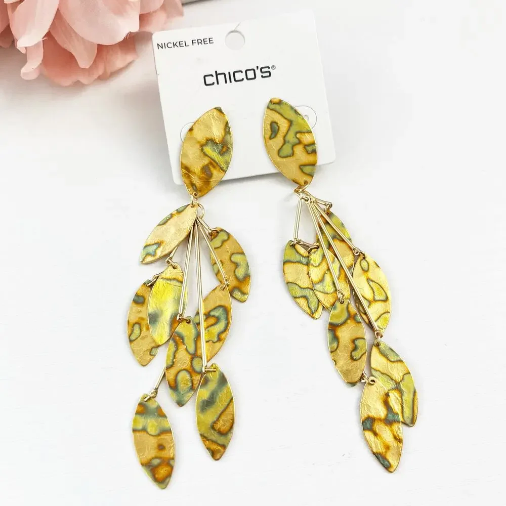 NEW Chico's Golden Marble Petal Drop Earrings